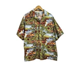 Vintage Mens Hawaiian Tropical Woody Car Shirt 60's 70's Size L Single Stitch